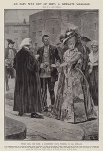 En nem vej ud af gæld: et Newgate-ægteskab (litho) af Richard Caton II (after) Woodville