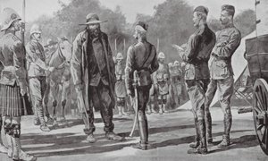 Kommandant Cronje overgiver sig til Lord Roberts (litografi) af Richard Caton II (after) Woodville