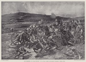 Katastrofen ved Koorn Spruit, Royal Horse Artillery arbejder med deres våben (litho) af Richard Caton II (after) Woodville