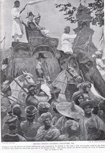 Britiske tropper på vej ind i Singapore, 1824, illustration fra "Hutchinson