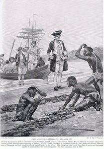 Kaptajn Cook lander i Tasmanien, 1777, illustration fra 