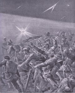 Fanget i pigtrådsforviklinger: Night attack by British infantry, fra History of the Great War Vol 3 udgivet af Waverley Book Co Limited, ca. 1920 af Richard Caton Woodville