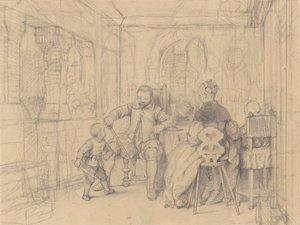 Fægtelektionen, ca. 1847-49 (grafit på vævet papir) af Richard Caton Woodville