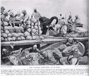 Nawabs artilleri ved Plassey, illustration fra 