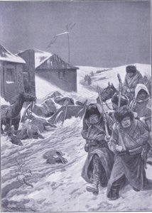 Den uendelige march mod øst: Et velkendt syn på vej, illustration fra Cassells History of the Russo-Japanese War Vol 1, ca. 1900 af Richard Caton Woodville