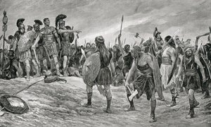Vespasian reddet af sin søn Titus, illustration fra 