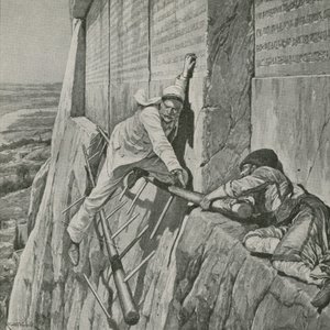 En snæver flugt for Sir Henry Rawlinson ved Rock of Behistun