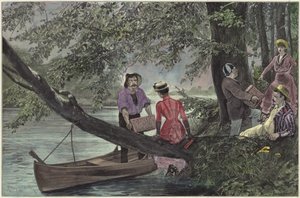 En flod-picnic (farvegravering)