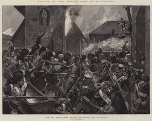 Slag i den britiske hær, Corunna, 42nd Highlanders, der driver franskmændene ud af Elvina af Richard Caton Woodville junior