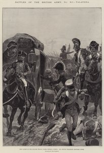 Slaget om den britiske hær, Talavera, de spanske troppers flugt under general Cuesta, Sir Arthur Wellesley genopretter orden af Richard Caton Woodville junior