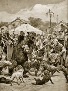 Bear Baiting in Saxon Times, illustration fra 
