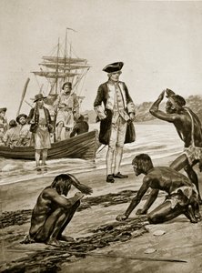Kaptajn Cook lander i Tasmanien, 1777, illustration fra 