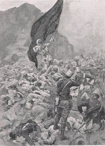 Omdurman: Den sidste bærer af det sorte flag, 2. september 1898, illustration fra British Battles on Land and Sea, 1915 af Richard Caton Woodville junior