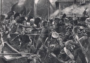 The 42nd Highlanders driver franskmændene ud af Elvina, illustration fra 