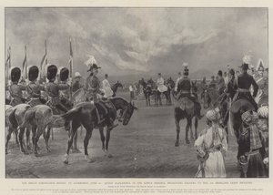 Den store kroningsrevision i Aldershot den 16. juni, hvor dronning Alexandra, i kongens fravær, overrakte faner til 2nd Highland Light Infantry