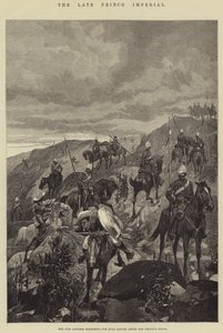 The Late Prince Imperial, den 17. Lancer søger efter Zulu-spejdere efter Prinsens død af Richard Caton Woodville junior