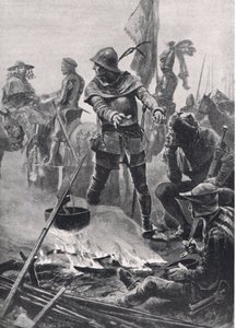 Prinsen af Wales tager afsked med kardinal de Talleyrand-Perigord om morgenen af slaget ved Poitiers, den 19. september 1356, illustration fra British Battles on Land and Sea, udgivet af Casse af Richard Caton Woodville junior