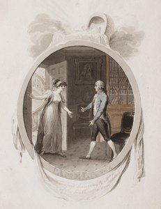 Miss Darnford bringer til hr. B nyheden om fødslen af en søn, Lett. 18, illustration til en 1802-udgave af 