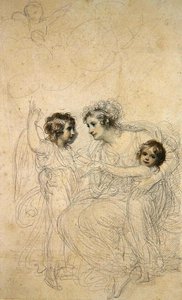 Grevinden af Hopetoun med sine døtre Jasmin og Lucy (blyant og akvarel på papir) af Richard Cosway