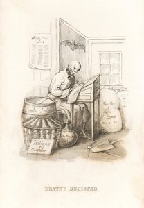 Dødens skelet og hans hovedbog. ,1827 (gravering)