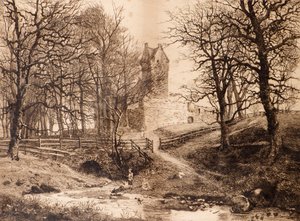 Mains Castle (ætsning) af Richard Davidson Winter