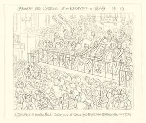 1849, Udsigt til Exeter Hall med en kristen gentleman, der fordømmer paven af Richard Doyle