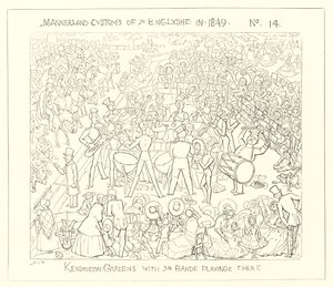 1849, Kensington Gardens med orkesteret i gang af Richard Doyle
