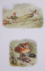 Grusomme nisser og Nissekongen sover, illustrationer fra "I eventyrland": A Series of Pictures from the Elf-World" af William Allingham og Andrew Lang (litografi i farver) af Richard Doyle