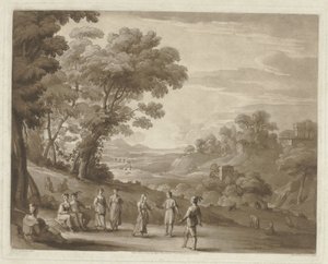 Landskab med dansende figurer Tryk efter tegninger af Claude Lorrain (serietitel) Liber Veritatis (serietitel) af Richard Earlom