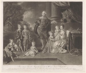 Portræt af George III, konge af Det Forenede Kongerige, og hans familie Deres allerhelligste Majestæter George den IIId og Dronning Charlotte (titel på objektet)