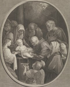 Kristi omskæring, en gruppe mænd og kvinder, der omgiver ham, en engel i forgrunden..., 1765 af Richard Earlom