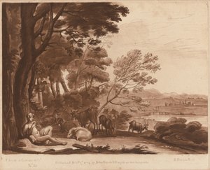 Landskabsnr. 15 fra "Sandhedens Bog" af Richard Earlom after Claude Lorrain