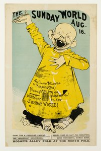 The Sunday World 16. august: Say, Im der Yellow Kid fra Hogans Alley..., ca. 1895-98 litho af Richard Felton Outcault