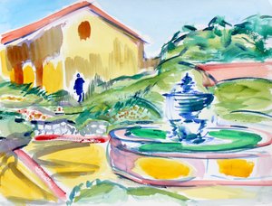 Fader Serra statue og springvand, Carmel Mission, 2019