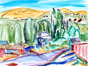 Huse og bakker, 2019 af Richard Fox