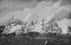 Action ud for San Domingo, c1807 af Richard Harraden