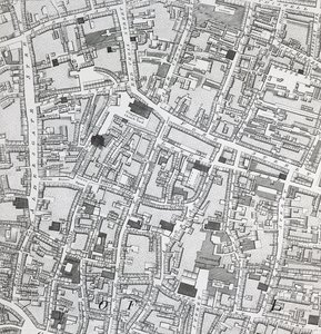 Gadekort over London omkring Guildhall, ca. 1795 (print)