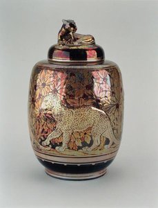 Lustre vase og låg, Pilkington Royal Lancastrian af Richard Joyce