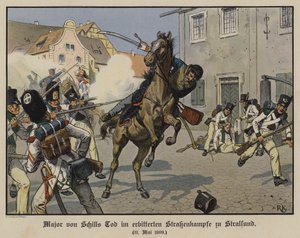 Major von Schills død i et gadeslag i Stralsund, 31. maj 1809 (farve litho)