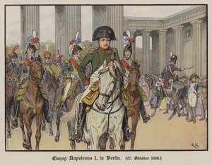 Napoleon på vej ind i Berlin, 27. oktober 1806 (farve litho)