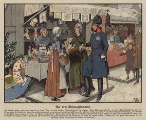 Dronning Louise af Preussen på julemarkedet i Berlin (farve litho)