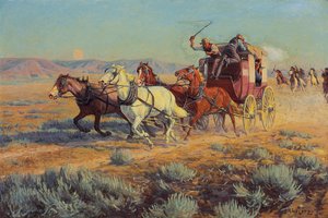 Stagecoach forfulgt af beredne indianere, 1912 af Richard Lorenz