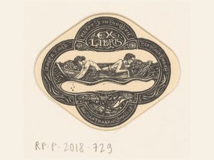 Ex libris af Ina van Eibergen Santahagens-Waller Hver dag har sine gyldne forventninger (titel på objekt) af Richard Nicolaüs Roland Holst