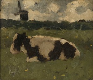 Hvilende ko med en mølle af Richard Nicolaüs Roland Holst