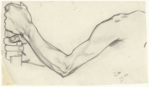 Studie af en venstre arm, der holder en pind af Richard Nicolaüs Roland Holst