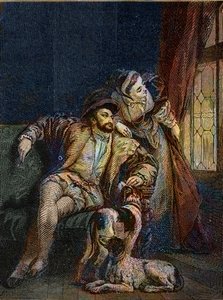 Frans I og Margarita af Navarra - Francois I, konge af Frankrig med sin søster Marguerite af Angoulema (1492-1549) Dronning af Navarra - gravering af Richard Parkes Bonington (1802-1828) - af Richard Parkes (after) Bonington
