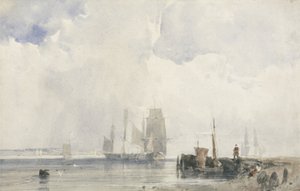 Forsendelse på en flodmunding (w/c over grafit på papir) af Richard Parkes Bonington