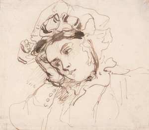 Studie af en kvinde med hovedet på hånden af Richard Parkes Bonington
