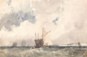 Fartøjer i et uroligt hav af Richard Parkes Bonington