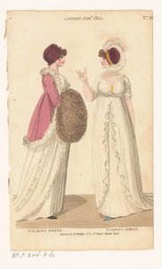 Magasin over kvindemode i London og Paris. nr. 36. London febr. 1801: Vandredragt; Aftenkjole